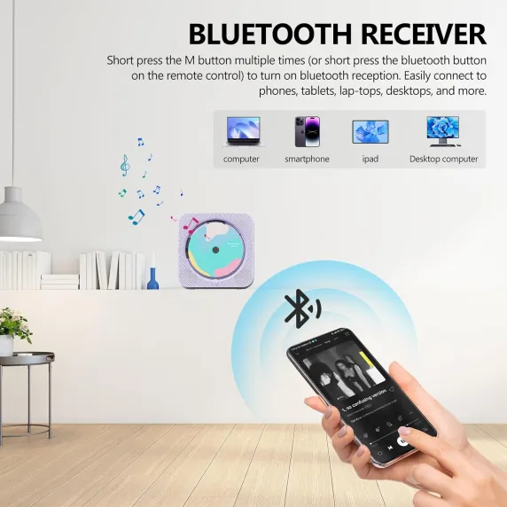 Портативний програвач компакт-дисків Yintiny “One Yen Start” із підтримкою Bluetooth 5.1 та пультом дистанційного керування., зображення - 1