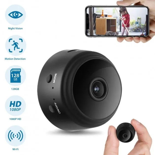 Міні Камера IP. Відеоспостереження Wi-Fi FullHD 1080 Action Camera A9. Бездротова, з датчиком руху, нічне знімання., зображення - 1