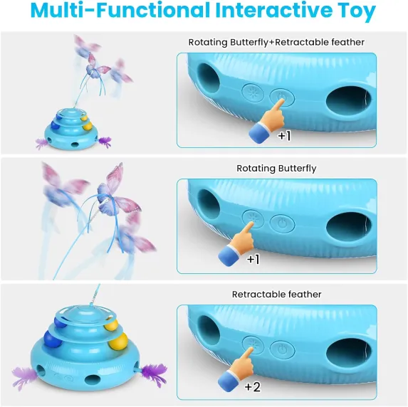 Інтерактивна іграшка для котів 3 в 1  PETTOM з обертовим м'ячиком та пір’ям., зображення - 1
