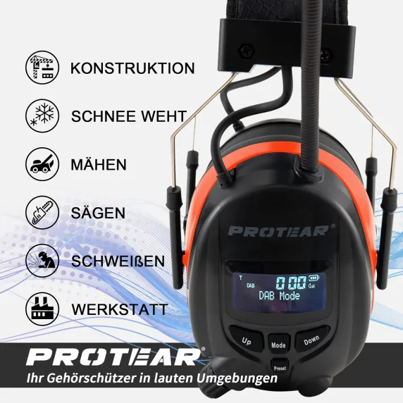 Навушники Protear Ear Defenders з DAB+/FM-радіо та Bluetooth 5.2, бездротові навушники з шумозаглушенням., зображення - 1