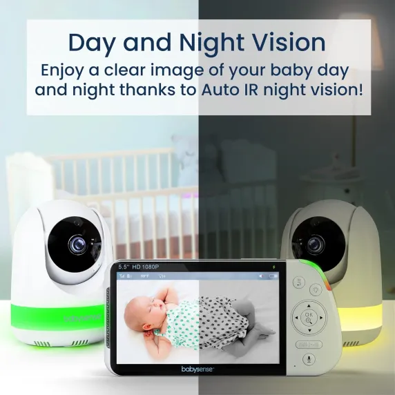 Babysense Max View: Відеоняня з 2 камерами, без Wi-Fi, розділений екран, нічне світло та звук 5,5-дюймовий дисплей Full HD 1080p., зображення - 3