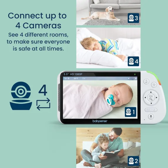 Babysense Max View: Відеоняня з 2 камерами, без Wi-Fi, розділений екран, нічне світло та звук 5,5-дюймовий дисплей Full HD 1080p., зображення - 8