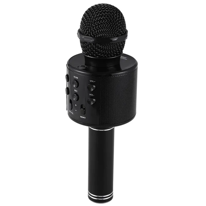 Бездротовий караоке-мікрофон дитячий з вбудованою колонкою Handheld KTV Bluetooth-Microphone Black, чорний (WS-858B)., зображення - 2