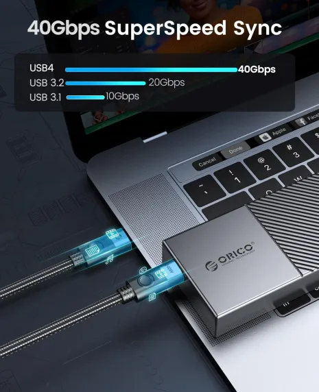 Кабель ORICO USB C, 240 Вт, зарядка, передача даних 40 Гбіт/с, сумісний із кабелем USB 4, кабель Thunderbolt 4 4,92 фута, для Macbook типу C, iPad Pro, ноутбука, концентратора, док-станції та інших., зображення - 3